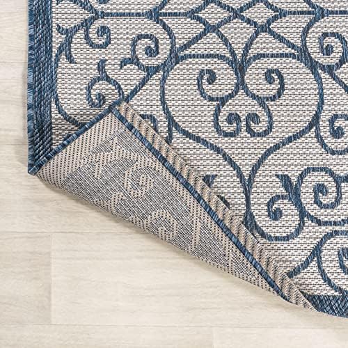 JONATHAN Y Vintage Filigree Indoor Outdoor Area Rug 3X5 Blue/Cream, Madrid Textured Weave for Backyard, Patio, Porch, Easy-Cleaning, High Traffic, Pet-Friendly, Non-Shedding (SMB107F-3) - Image 4
