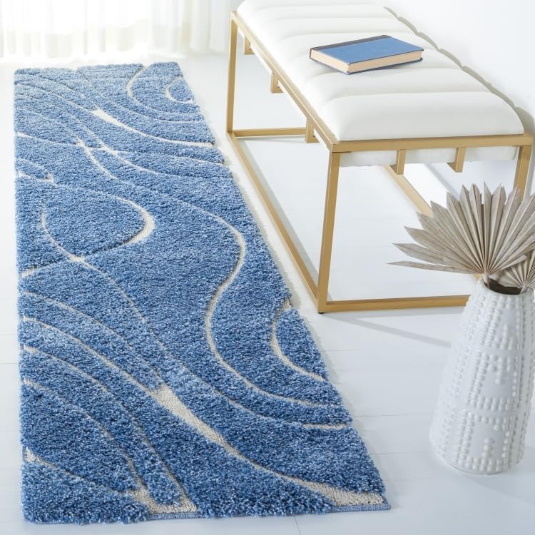 SAFAVIEH Florida Shag Runner Rug 2'3"x7', Light Blue & Cream SG471-6011 - Image 2