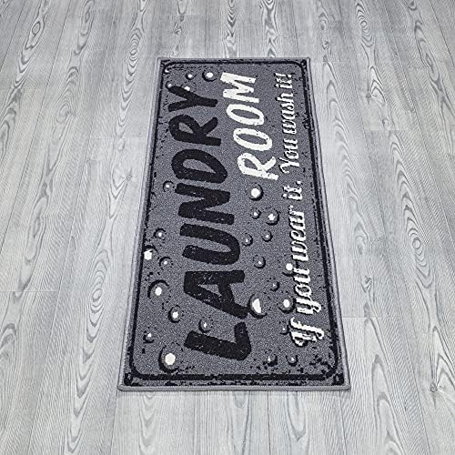 Ottomanson 20" x 59" Laundry Room Rug - Non-Slip Mat for Laundry & Mudroom - Durable, Stain-Resistant, and Easy to Clean - Perfect for High-Traffic Areas - Runner Rug for Entryway Bathroom, Gray - Image 3
