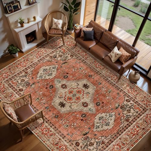 Oriental 8x10 Washable Area Rugs for Living Room, Boho Non Slip Large Rug by Tangsoo
