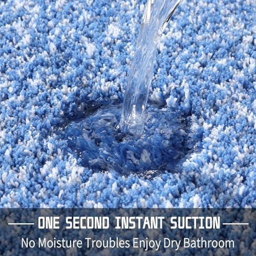 Yimobra Bathroom Rugs Non Slip Washable 36x24, Plush Bath Mat, Blue&White - Image 4