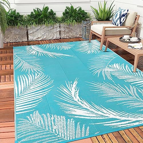 Pauwer Waterproof Outdoor Rug 6x9, Plastic Straw Patio Mat, Leaf Teal - Image 3
