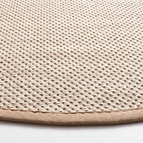 SAFAVIEH Natural Fiber Round Rug 4' Textured, Marble & Linen NF143B - Image 4