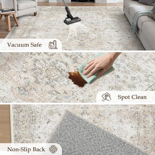 9x12 Washable Area Rug Beige Grey Softer Vintage Carpet - Image 6