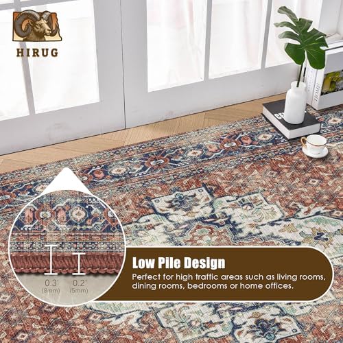 Washable Area Rug 3' x 5 ' Vintage Traditional Persian Mat - Foldable Distressed Non-Slip Machine Washable Carpet for Living Room Bedroom Kitchen Home Decor - Terracotta and Navy - Image 5