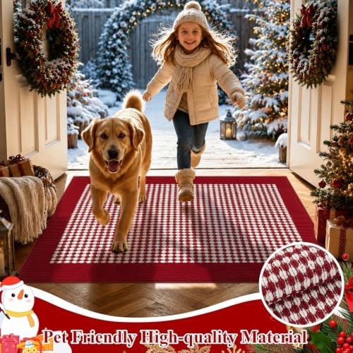 Ileading Christmas Indoor Doormat Washable Red Muddy Rugs for Dogs 32"x48" - Image 2