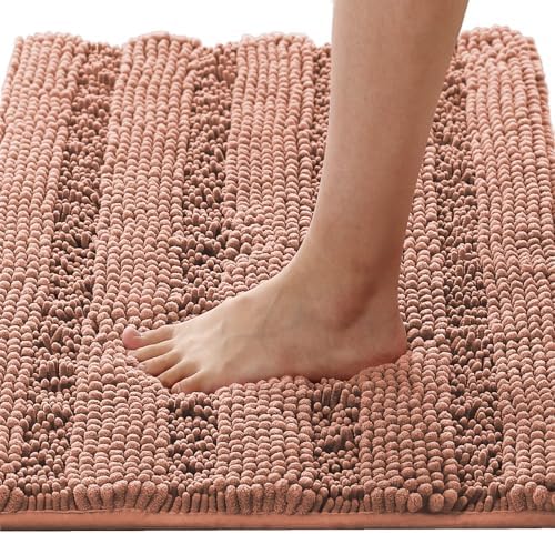 H.VERSAILTEX Bath Rugs for Bathroom Non Slip Bath Mats Extra Thick Chenille Striped Rug 20" x 32" Absorbent Non Skid Fluffy Soft Shaggy Washable Dry Fast Plush Mat for Indoor, Bath Room - Muted Clay by HVERSAILTEX