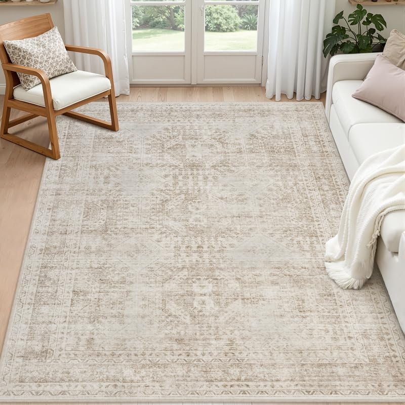 4x6 Area Rugs Living Room: Bedroom Neutral Washable Carpet Brown by Luxturiy