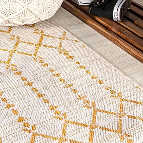 JONATHAN Y Moroccan Geometric Indoor Outdoor Runner Rug 2X8 Cream/Yellow, Ourika Textured Weave for Backyard, Patio, Porch, Easy-Cleaning, High Traffic, Pet-Friendly, Non-Shedding (SMB108J-28) - Image 5