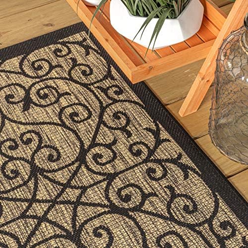 JONATHAN Y Vintage Filigree Indoor Outdoor Square Area Rug 8X8 Black/Khaki, Madrid Textured Weave for Backyard, Patio, Porch, Easy-Cleaning, High Traffic, Pet-Friendly, Non-Shedding (SMB107A-8SQ) - Image 4