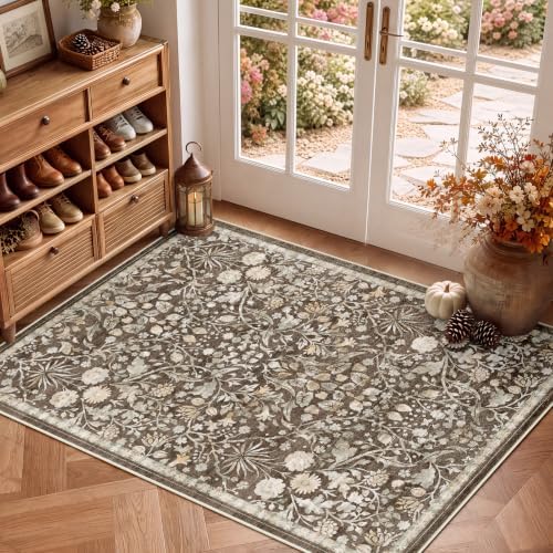 SameBed 4x6 Area Rug Living Room, Vintage Washable Carpet Dark Brown - Image 3