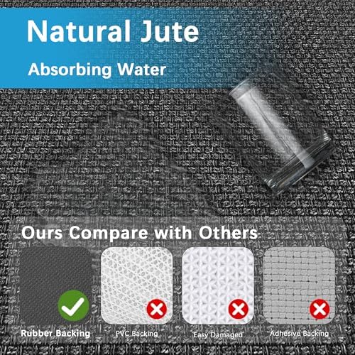 6ft Kitchen Runner Rugs Non Skid, Absorbent Small Jute Kitchen Carpet Rugs, Rubber Backed Home Floor Mat, Black - Image 4