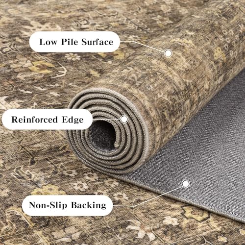 3x5 Washable Entryway Area Rug Non-Slip Vintage Brown Throw Carpet - Image 6