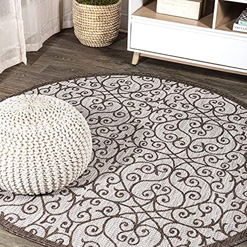 JONATHAN Y Vintage Filigree Indoor Outdoor Round Area Rug 5 Ft Taupe/Espresso, Madrid Textured Weave for Backyard, Patio, Porch, Easy-Cleaning, High Traffic, Pet-Friendly, Non-Shedding (SMB107C-5R) by JONATHANY
