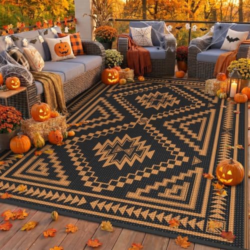GENIMO Fall Decor Outdoor Rug, Plastic Rugs for Patio, 6'x9' Onyx Orange by GENIMO