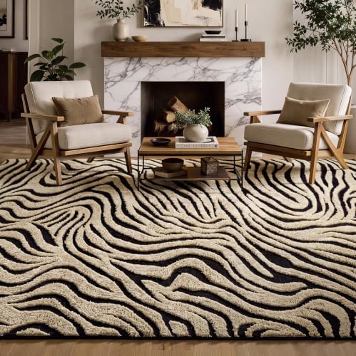 YIHOUSE 6×9 Ft Zebra Area Rugs Black and Beige: Washable Nonslip Plush Soft Rug for Living Room - High-Low Striped Carpet for Bedroom Dining Room Office Playroom Nursery Home Decor - Image 3