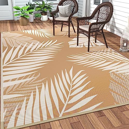 GENIMO Outdoor Rug, Waterproof Plastic Rugs 10'x14' for Camping Brown Beige by GENIMO