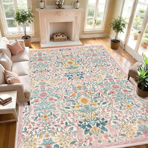 8x10 Large Area Rug Floral Botanical Boho Carpet for Living Room by NakedCloud