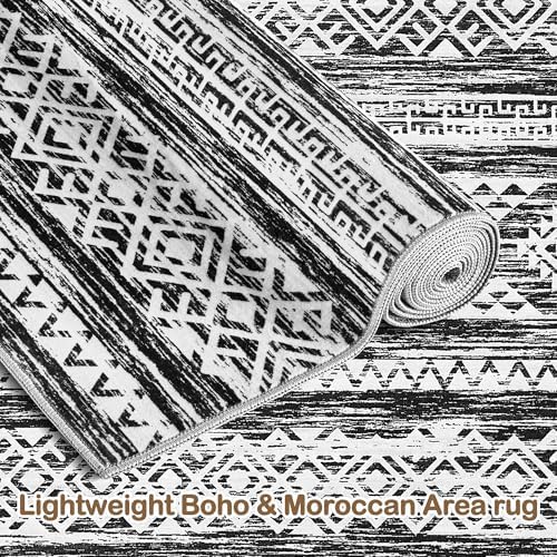 Tortania Area Rug Living Room Rugs - 10x12 Washable Large Soft Neutral Boho Moroccan Bohemian Farmhouse Rug Indoor Floor Carpet for Bedroom Under Dining Table Home Office Decor - Black White - Image 7