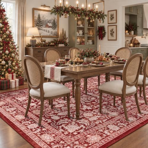 Washable 5x7 Christmas Office Area Rug Non-Slip Xmas Red Throw Carpet - Image 4