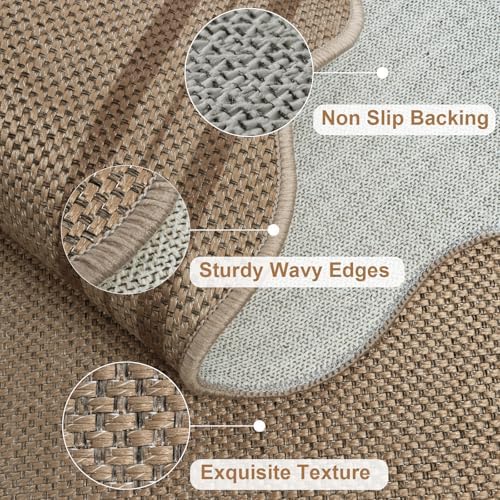 Easy Jute Front Door Mat, 2.6x4 Washable Entryway Rug Non Slip Small Kitchen Rug, Farmhouse Low Pile Floor Scalloped Rugs for Bathroom Porch Doorway - Image 4
