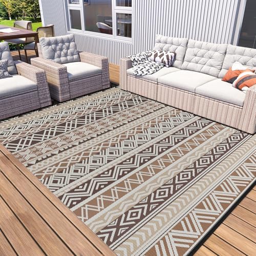 MontVoo Outdoor Rug Carpet Waterproof-Patio Rug Mat 6x9 Reversible RV Outdoor Camping Rugs Picnic Beach Mats Plastic Straw Outside Rugs for Balcony Porch Pool Deck Boho Patio Decor by MontVoo