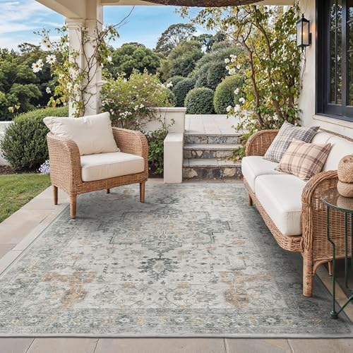 GENIMO Indoor Outdoor Rug, Washable for Patio and Deck, Ivory Grey, 6x9 by GENIMO