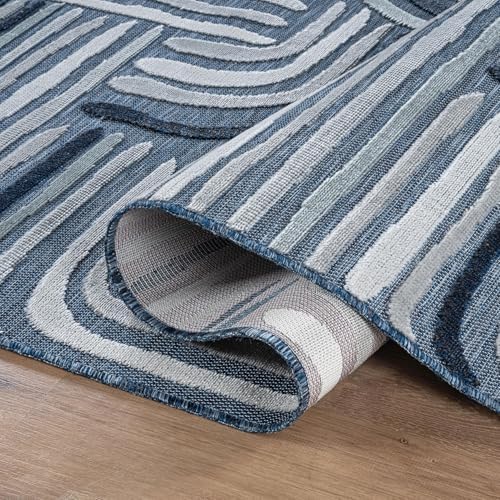 CAMILSON Indoor Outdoor Rug, Navy Blue 8x10 Geometric Arch Striped Area Rugs for Patio and Home Areas, Easy-Cleaning Non-Shedding Living Room, Garden and Deck Washable Outside Carpet (8 x 10) - Image 5