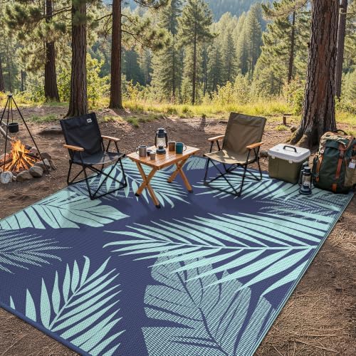 GENIMO Outdoor Rug, Waterproof Plastic Rugs for Patio, 9'x12' Navy Green - Image 6