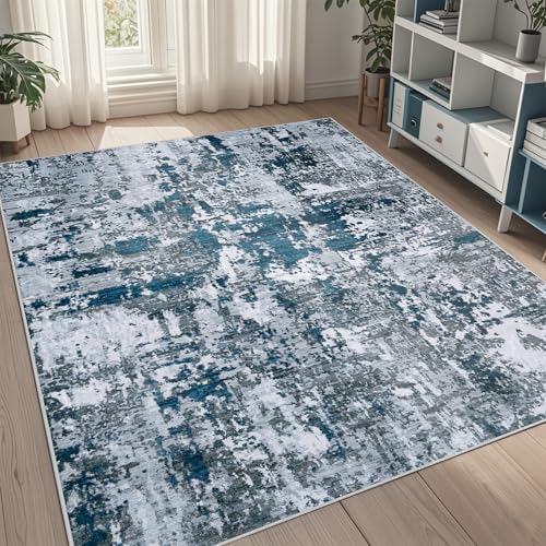 5x7 Area Rugs for Living Room Washable Bedroom Dining Room Navy Grey by Aelenmu