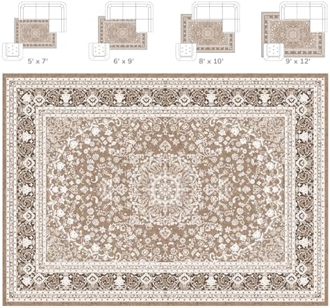 Lessymo 6x9 Bedroom Area Rug, Soft Machine Washable Rugs, Brown White - Image 2