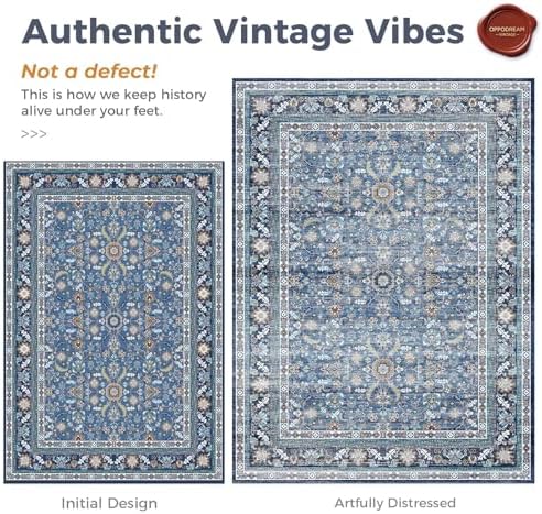 OPPODREAM Vintage Blue Area Rugs 3' Round, Washable Rug for Living Room - Image 3