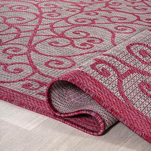 JONATHAN Y Vintage Filigree Indoor Outdoor Area Rug 3X5 Light Gray/Fuchsia, Madrid Textured Weave for Backyard, Patio, Porch, Easy-Cleaning, High Traffic, Pet-Friendly, Non-Shedding (SMB107I-3) - Image 5
