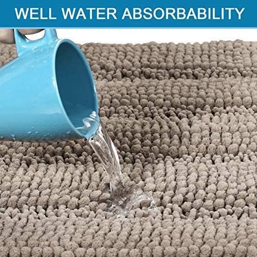 H.VERSAILTEX Bathroom Rugs Bath Rug Set 2 Piece Bathroom Contour Rug Toilet Mat Sets Non Slip Contour Bath Rug Ultra Thick Water Absorbent Striped Bath Mats Washable(47" x 17" Plus 20" x 20" U, Taupe) - Image 5