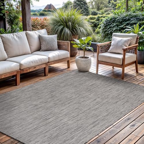 CAMILSON Outdoor Rug 8x10 Modern Area Rugs for Indoor and Outdoor Patios and Porches - Waterproof, Washable, Non-Shedding, Easy-to-Clean Outside Carpet (8 x 10, Solid - Silver Gray) by CAMILSONIndoorOutdoorAreaRugs