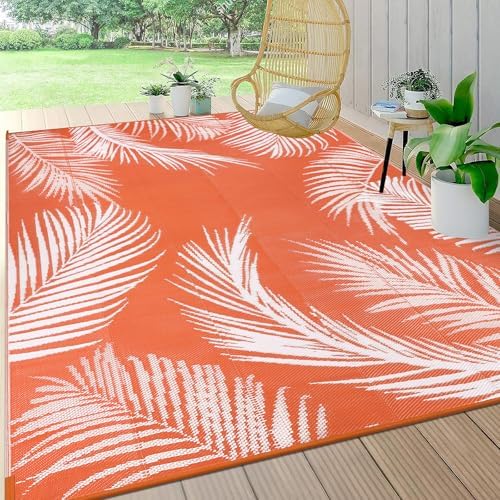 Pauwer Waterproof Outdoor Rug 8x10, Plastic Straw Patio Mat, Leaf Orange by Pauwer