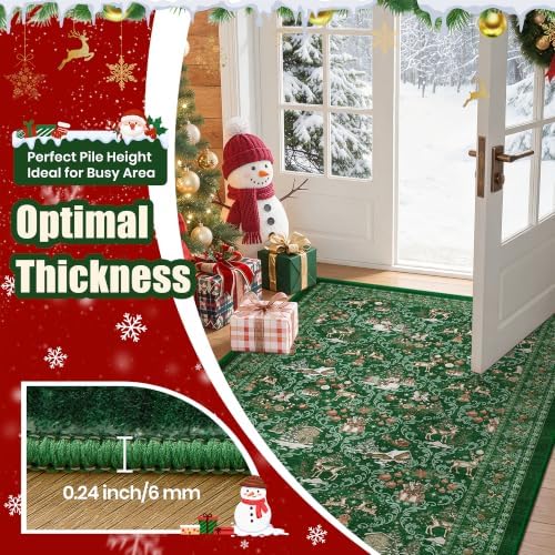 Christmas Runner Rug 2x10, Washable Rugs for Living Room (2'x10', Green) - Image 6