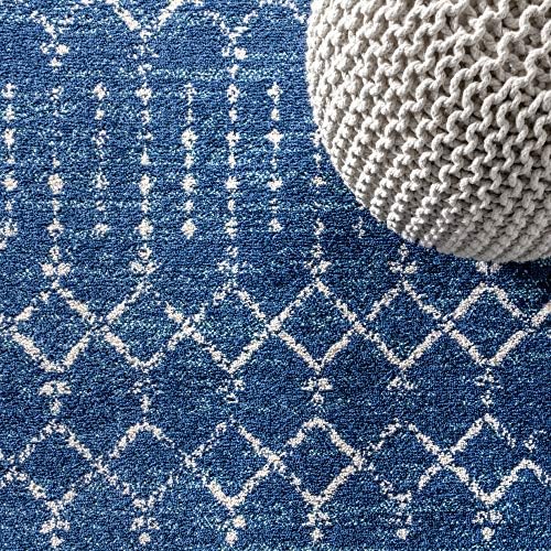 JONATHAN Y Boho Vintage Diamond Blue/White Square Area Rug 5X5 ft, Moroccan Hype for Living Room, Bedroom, Kitchen, Office, Easy-Cleaning, High Traffic, Pet-Friendly, Non-Shedding (MOH101A-5SQ) - Image 3