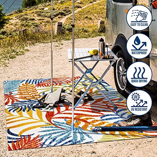 JONATHAN Y Tropics Palm Leaves Indoor Outdoor Area Rug 3X5 Cream/Orange - Image 3