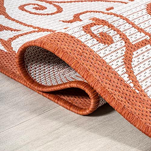JONATHAN Y Vintage Filigree Indoor Outdoor Area Rug 3X5 Cream/Orange, Madrid Textured Weave for Backyard, Patio, Porch, Easy-Cleaning, High Traffic, Pet-Friendly, Non-Shedding (SMB107L-3) - Image 5