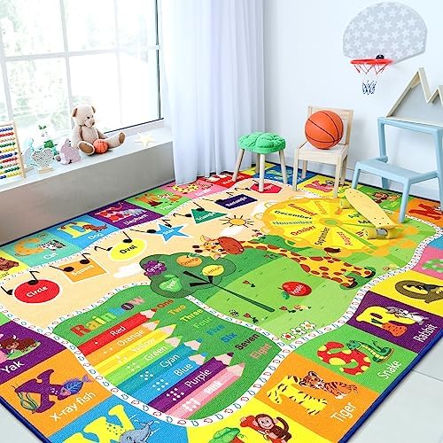 Chicrug 9x12 ABC Kids Rug for Classroom, Washable Non Slip Playroom Playmat by ChicrugHomeDecor