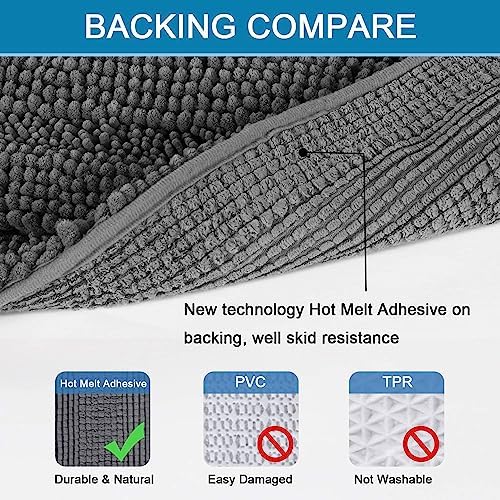 H.VERSAILTEX Grey Bathroom Rug Set Bath Mats, 2 Piece Bath Rugs Non Slip Thick Soft Chenille Striped Bath Rug Set, Bath Mats for Bathroom Sets (Grey, 20" x 32"/17" x 24") - Image 4