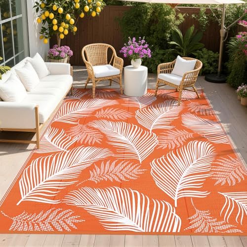 Pauwer Waterproof Outdoor Rug 9x12, Plastic Straw Patio Rug, Leaf Orange by Pauwer