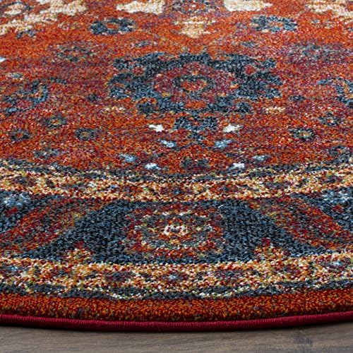 SAFAVIEH Vintage Hamadan Collection Area Rug - 5'3" Round, Orange & Blue, Traditional Persian Design, Non-Shedding & Easy to Clean, Ideal for Living Room, Bedroom, Dining Space (VTH214C) - Image 5