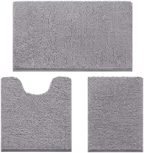 HOMEIDEAS Bathroom Rugs Set of 3, Super Soft Absorbent Chenille Bath Rugs by HOMEIDEAS