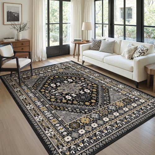 zesthome 5x7 Area Rugs for Living Room,Large Washable Rug,Black by Zesthome
