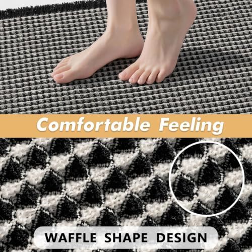 MIULEE Set of 2 Waffle Bathroom Rugs Black&Cream Bath Mat 17"x24"+18"x30" - Image 5