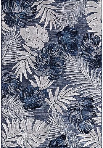 CAMILSON Indoor Outdoor Rug, Navy 10’x14’ Leaf Tropical Botanical Area Rugs for Indoor and Outdoor patios, Easy-Cleaning Non-Shedding Living Room, Garden and Kitchen Washable Outside Carpet (10x14) - Image 3