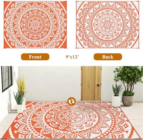 Bsmathom Waterproof Outdoor Rug 9x12ft Orange - Image 4