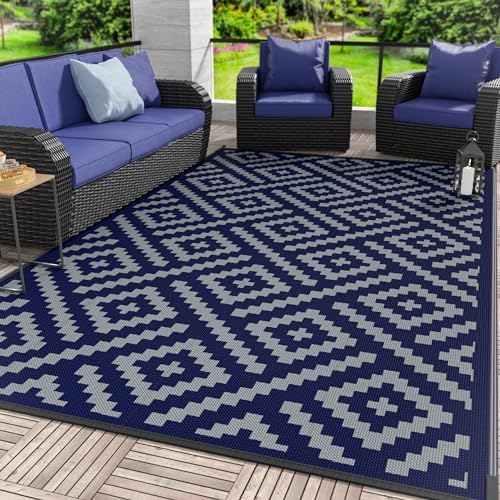 GENIMO Outdoor Rug, Waterproof Plastic Rugs for Patio, 6'x9' Blue Grey by GENIMO